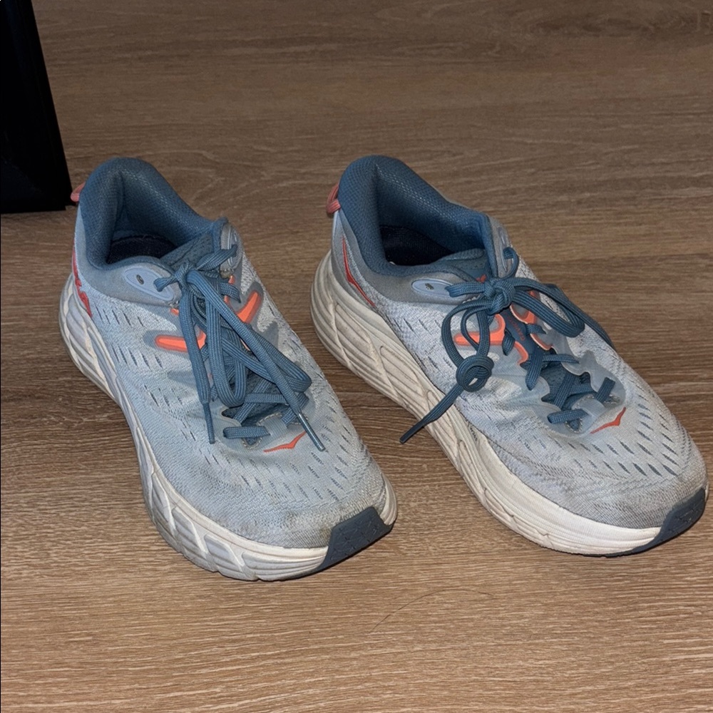 Hoka Gray and Pink Athletic Shoes with Cushioned Sole and Breathable Mesh